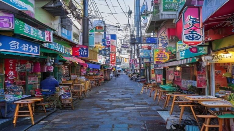 Street view of Shimokitazawa with vintage shops and cafes.